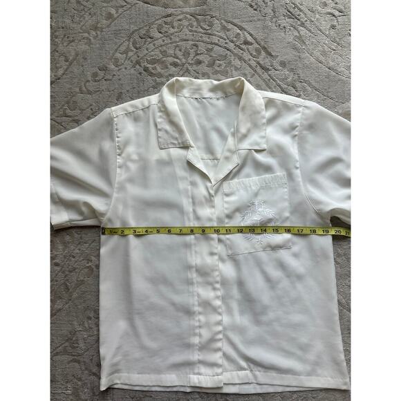 Vintage White Embroidered Crest Blouse Nautical Button Shirt Women M 90s Style - Picture 5 of 6